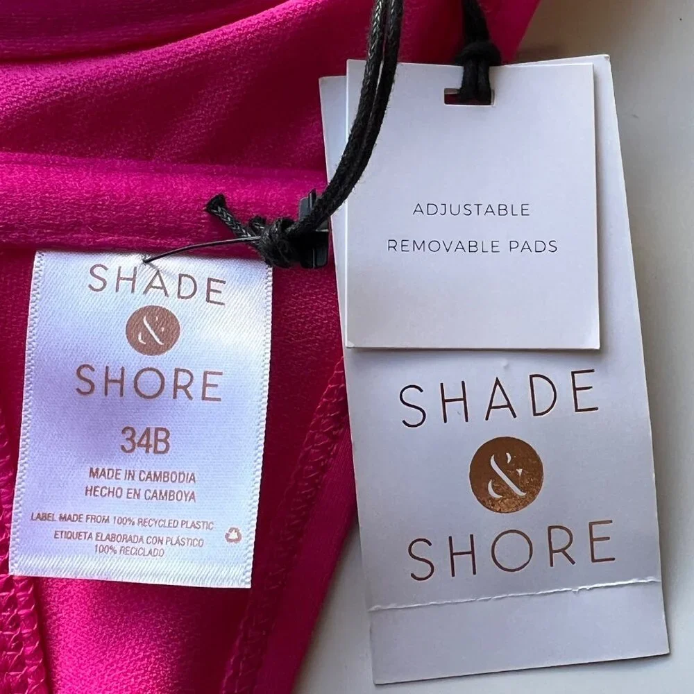 Shade & Shore Pink Bikini Top With Adjustable Straps & Ring Details Size 34B